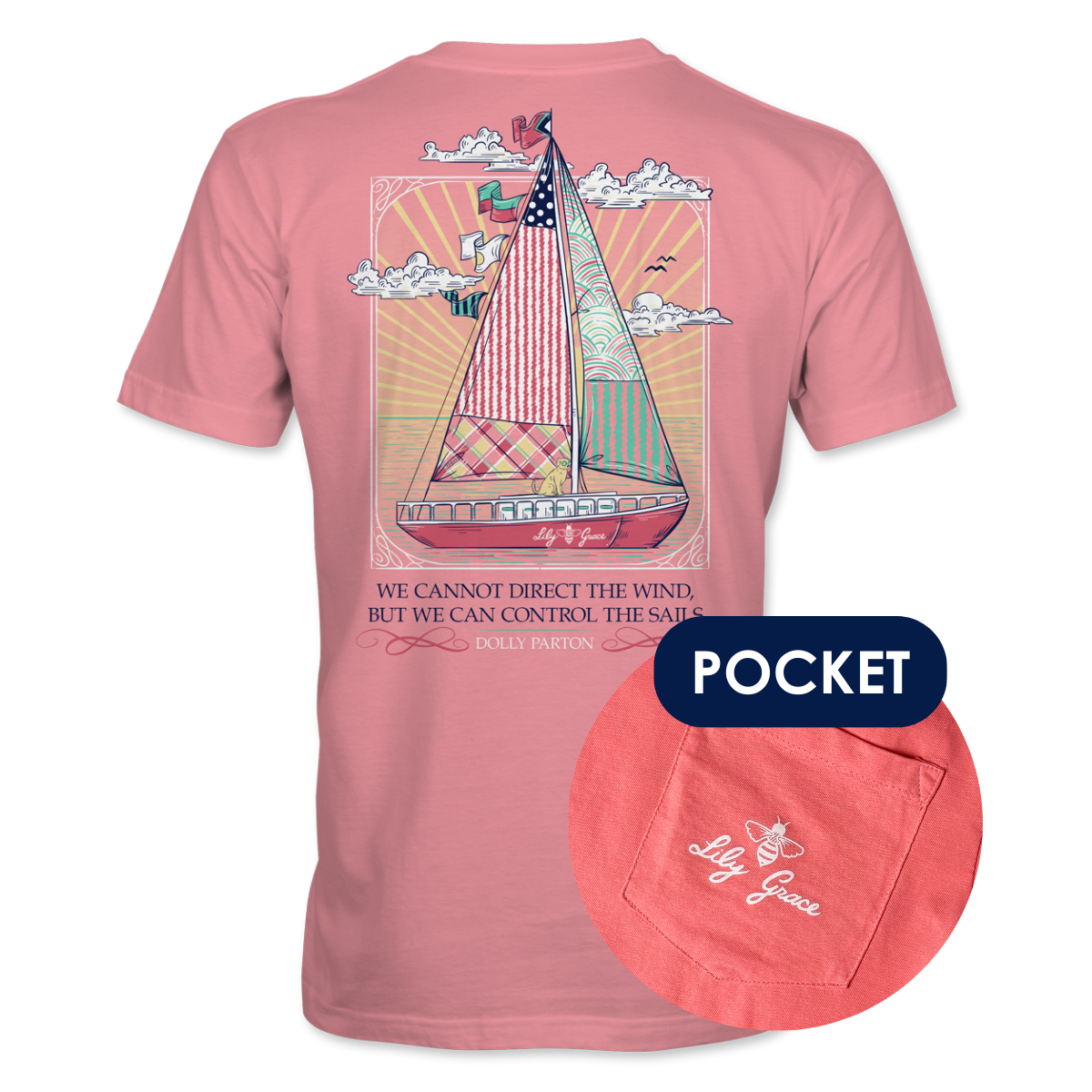 Direct the Wind Sailboat- Dolly Quote with Preppy Pattern T-Shirt