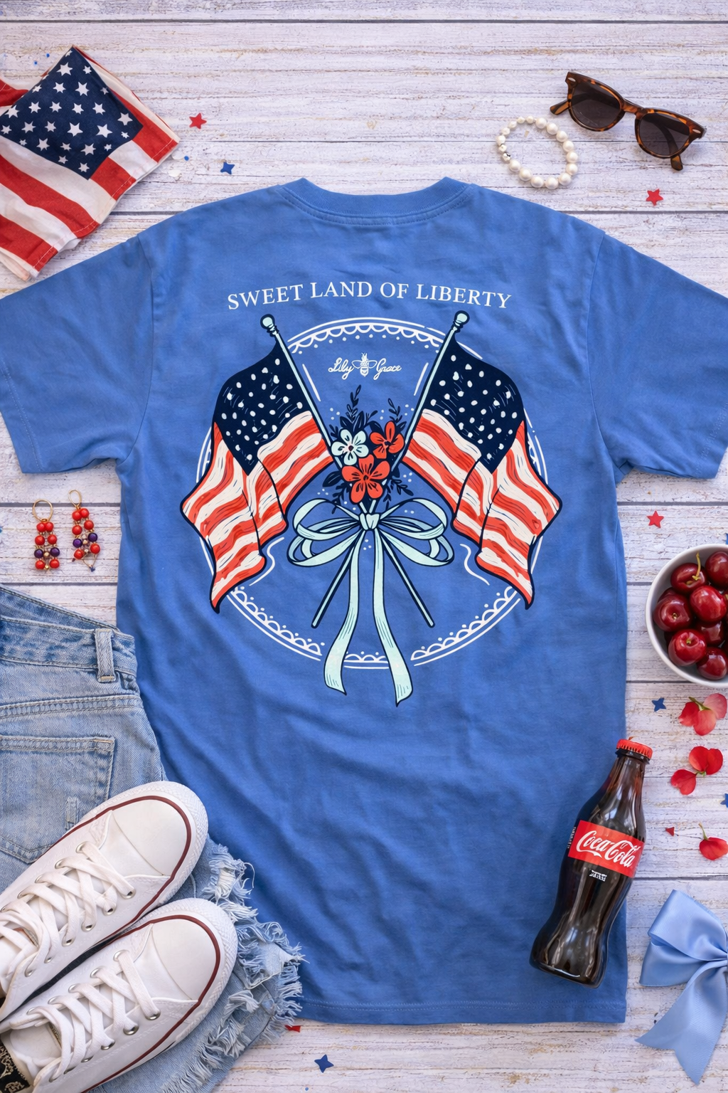 Lily Grace "Sweet Land of Liberty" Preppy Pocket Tee – Azure