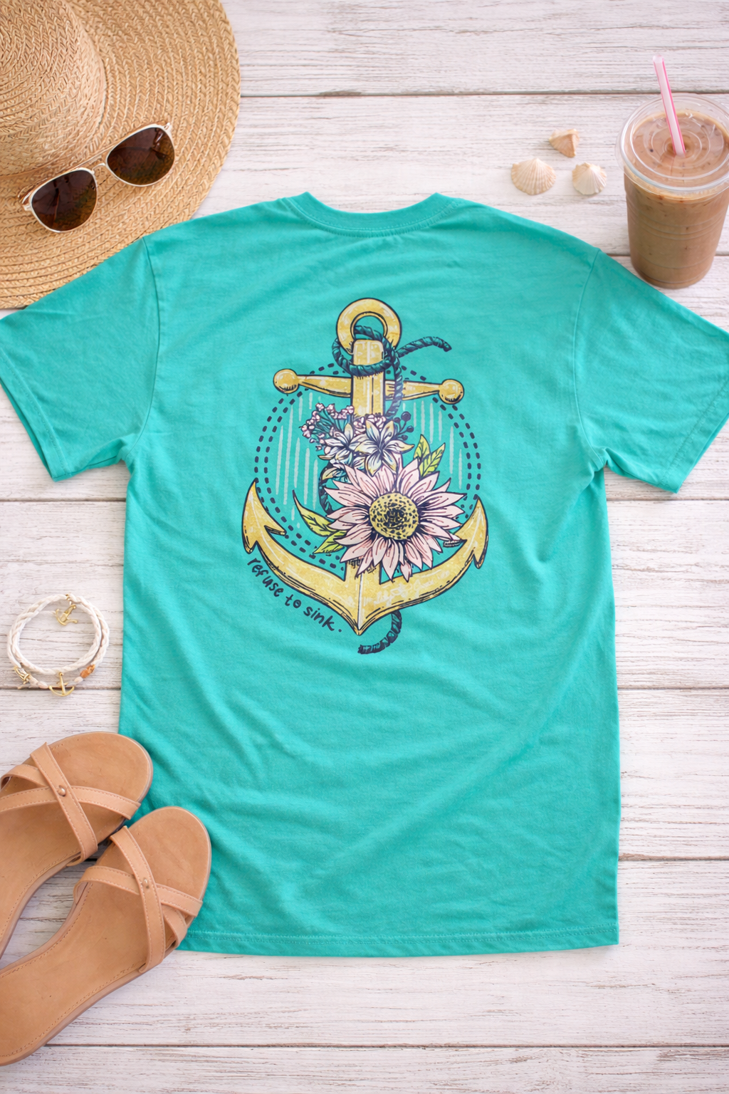 Refuse to Sink Anchor Floral T-Shirt – Lily Grace | Seafoam