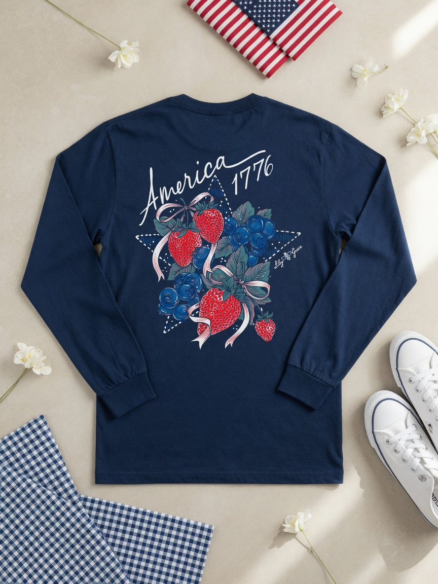 America 1776 Berries & Star Long Sleeve Tee