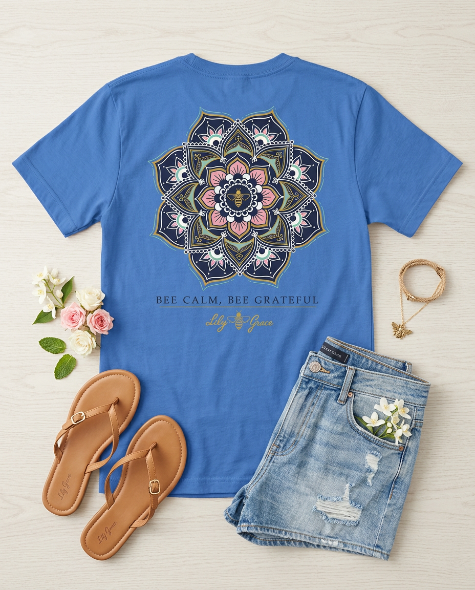 Bee Calm Mandala T-Shirt – Lily Grace | Marine