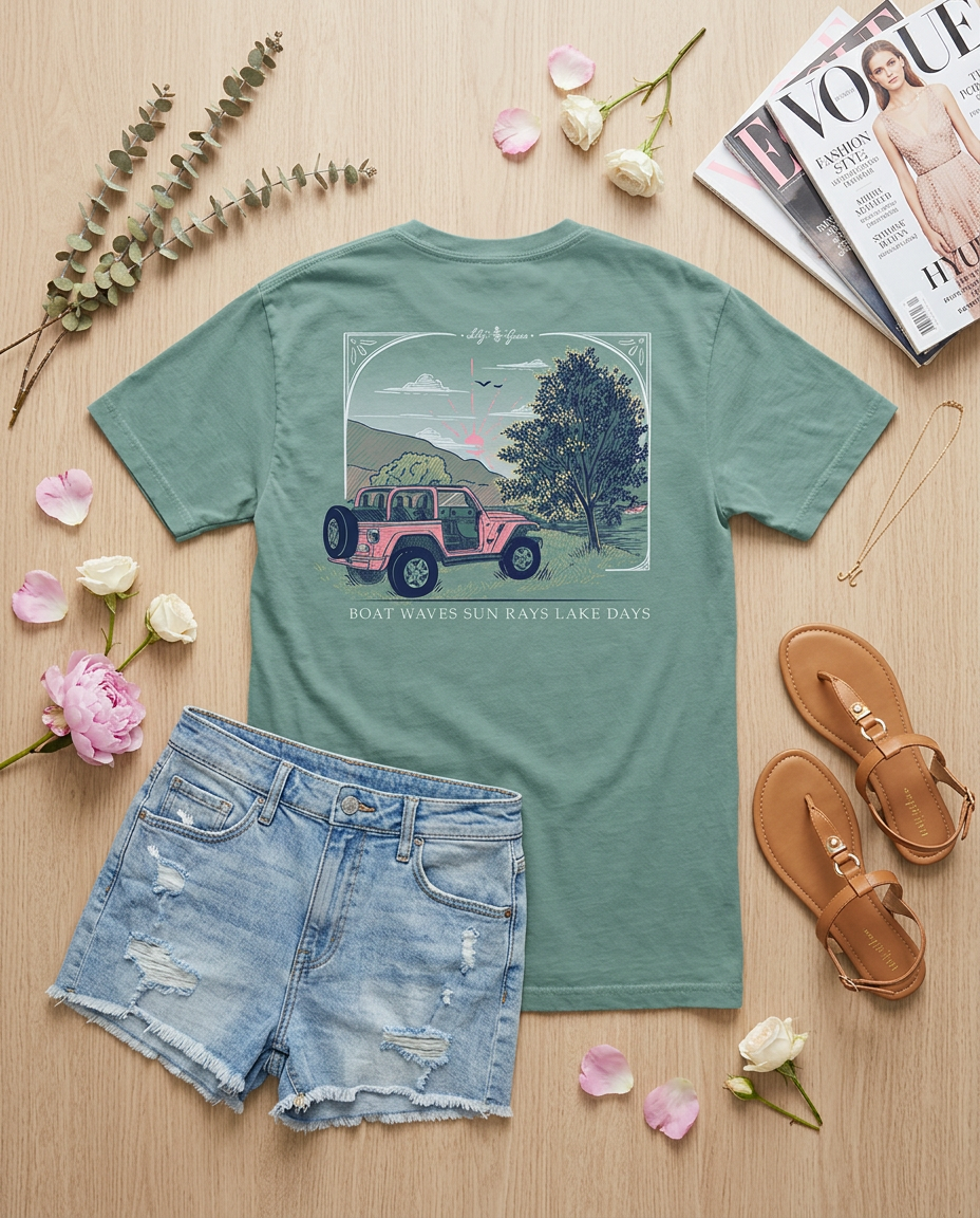 Boat Waves Sun Rays Lake Days T-Shirt – Lily Grace | Pine