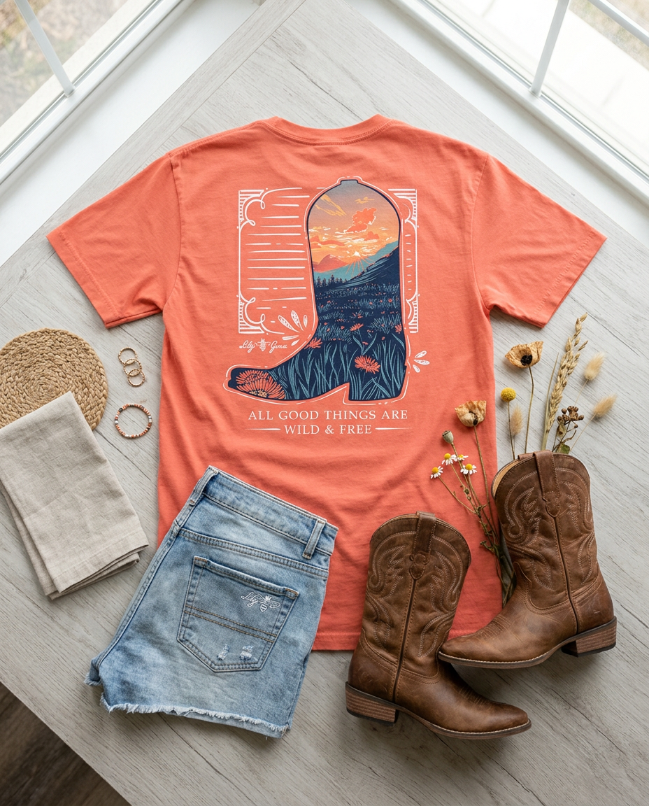 Boot Scene- Cowboy Boot Sunset T-Shirt