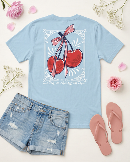 Lily Grace "With a Cherry on Top" Preppy Pocket Tee – Chambray