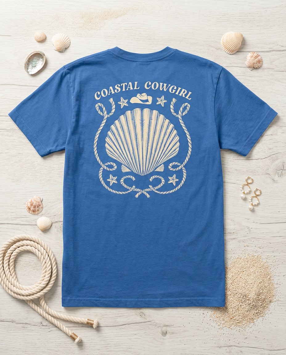 Coastal Cowgirl Pocket Tee – Lily Grace | Marine Blue