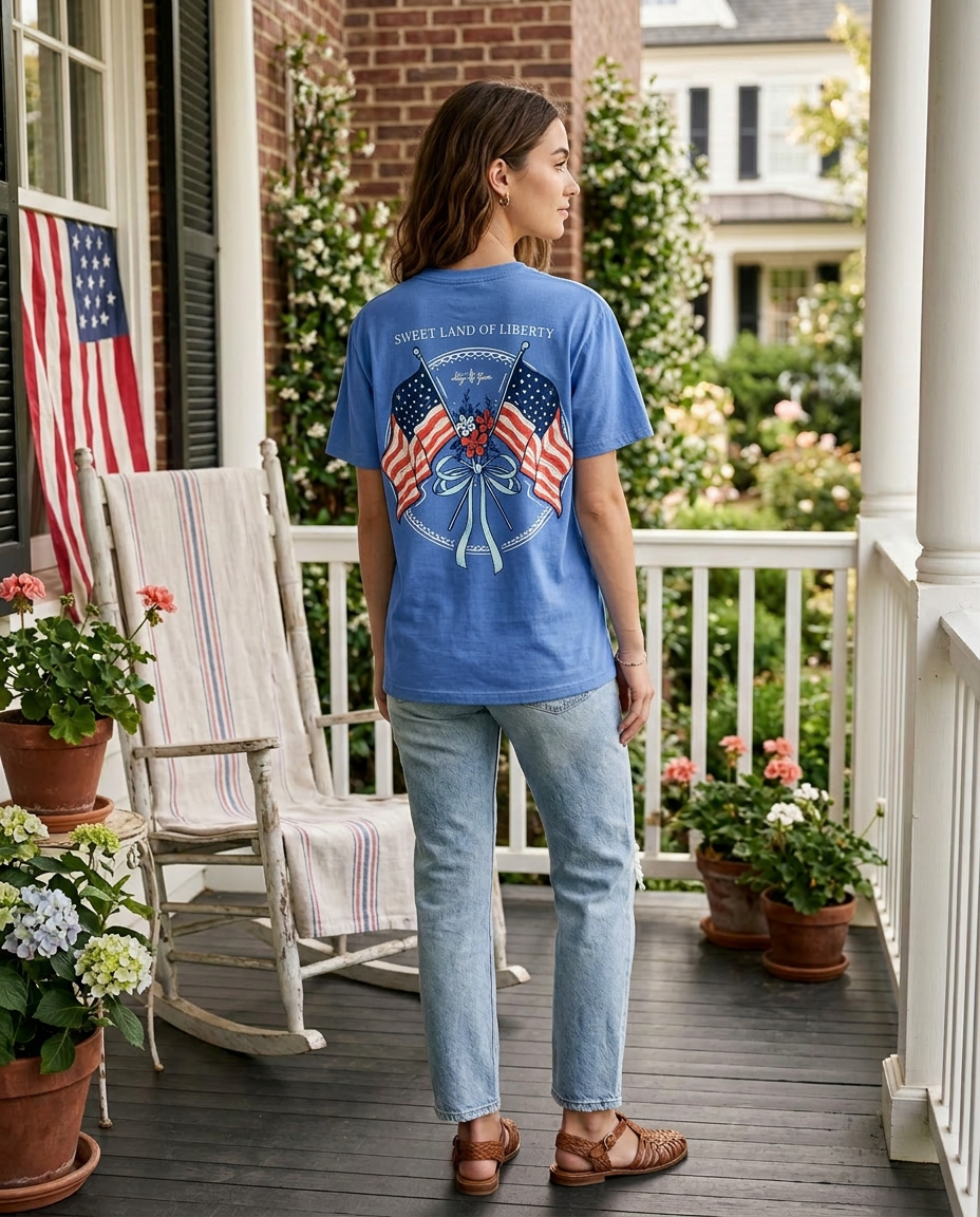 Lily Grace "Sweet Land of Liberty" Preppy Pocket Tee – Azure