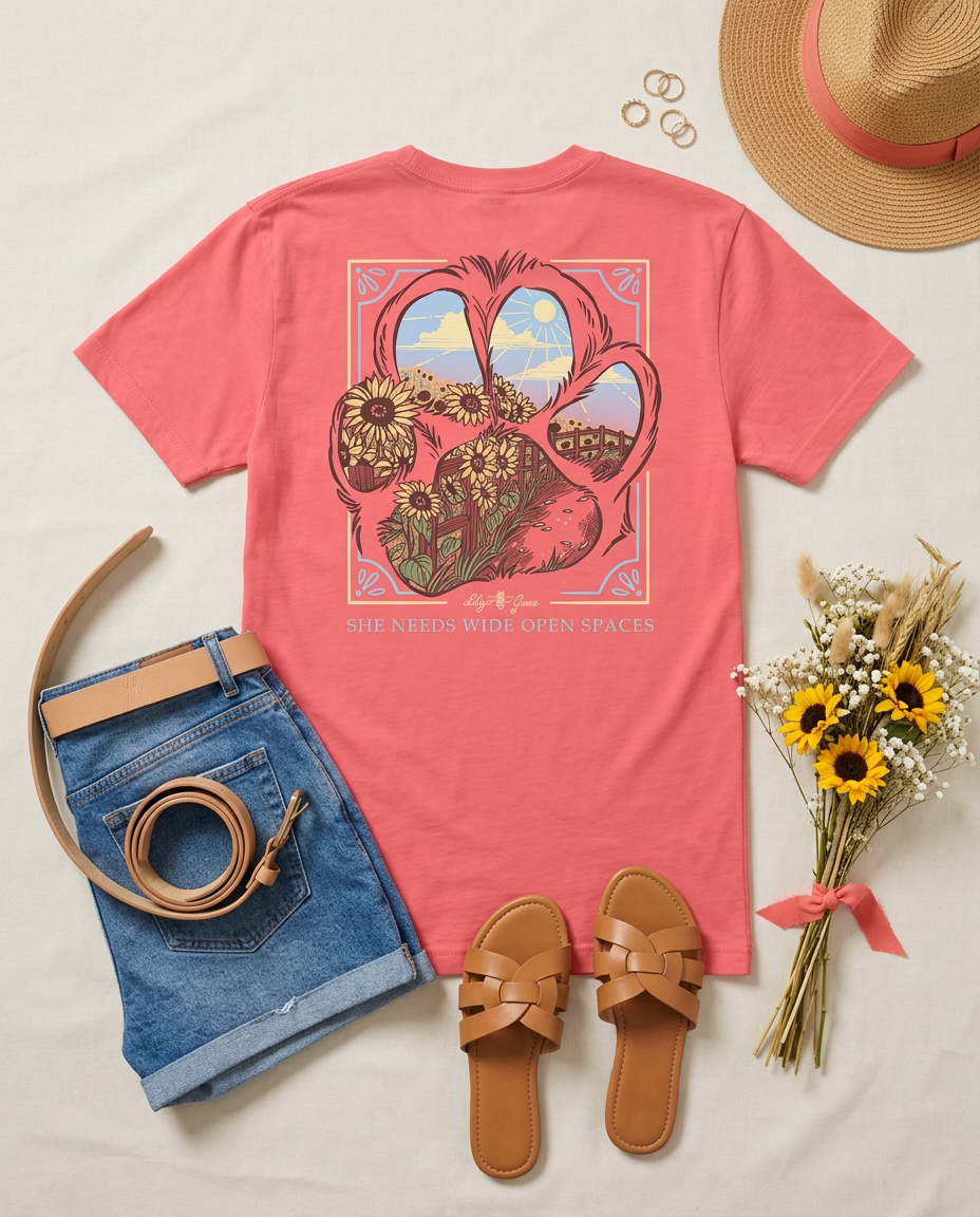 She Needs Wide Open Spaces Paw Print Tee