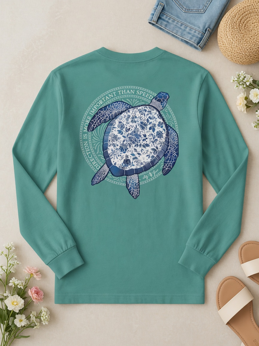 Direction Is More Important Than Speed Porcelain Turtle Long Sleeve Tee