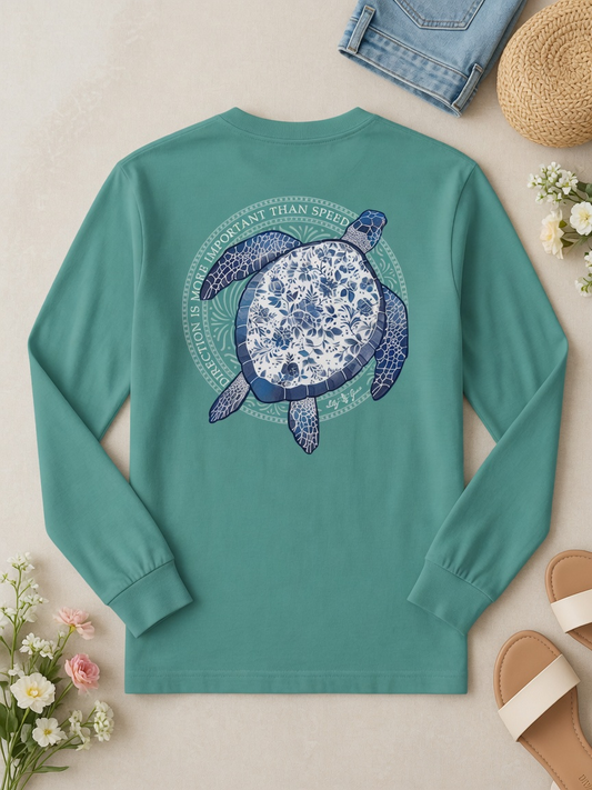 Direction Is More Important Than Speed Porcelain Turtle Long Sleeve Tee