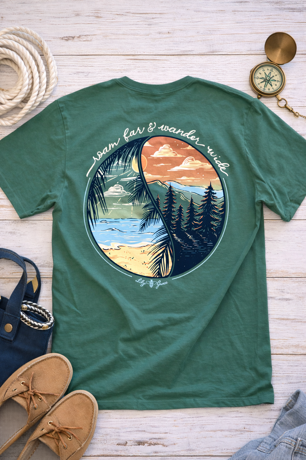 Lily Grace "Roam Far & Wander Wide" Preppy Pocket Tee – Pine