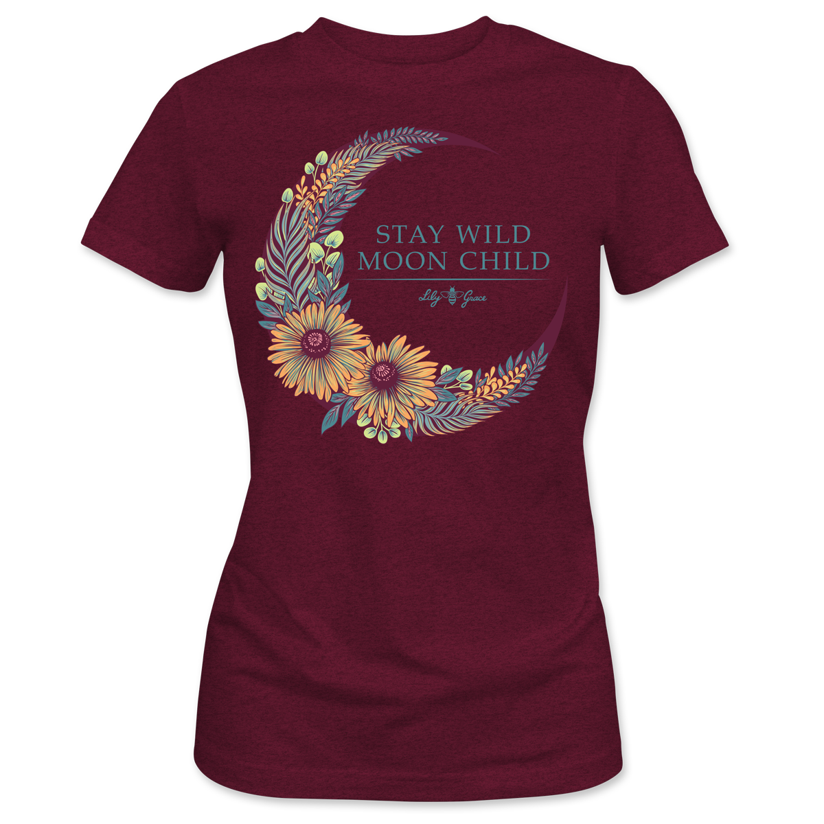 Moon Child- Boho Floral FRONT PRINT T-Shirt